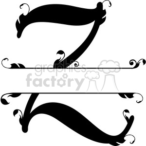  The clipart image shows a split regal monogram design of the letter "z" in English alphabet. There is a split in the middle of it, going across. This gives you space to put a word or name of your choice in (a nameplace for example) 