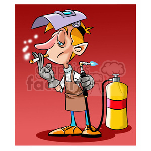   cartoon welder smoking a cigarette 