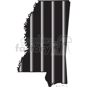 Silhouette of the state of Mississippi with vertical prison bars overlaid on it, symbolizing incarceration.