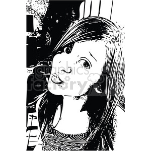 The image appears to be a high-contrast, black and white clipart of a young girl pouting her lips as if to blow a kiss. The girl has visible facial features like eyes, nose, and mouth, as well as hair that frames her face.