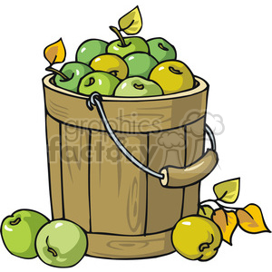   The clipart image shows a wooden barrel filled with green apples. There