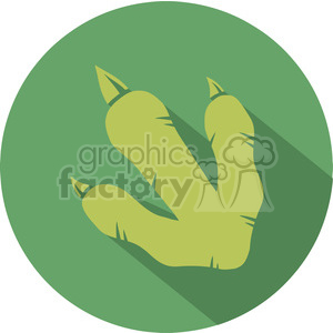 The image is a stylized representation of a dinosaur footprint, specifically a raptor's paw print. It depicts a three-toed print with sharp claws, shadowed on a circular green background.