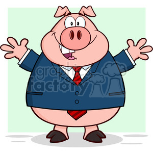 7159 Royalty Free RF Clipart Illustration Businessman Pig Cartoon Mascot Character With Open Arms