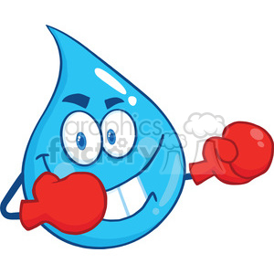 Royalty Free RF Clipart Illustration Water Drop Character With Boxing Gloves
