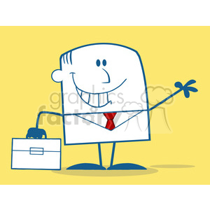   Royalty Free RF Clipart Illustration Smiling Businessman Waving Monochrome Cartoon Character On Yellow Background 