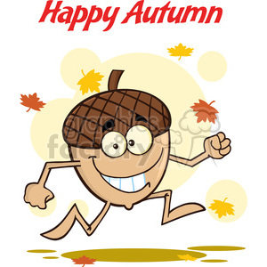   Royalty Free RF Clipart Illustration Happy Autumn With Funny Acorn Cartoon Mascot Character 