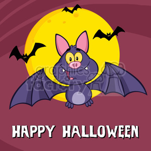 8948 Royalty Free RF Clipart Illustration Happy Vampire Bat Cartoon Character Flying Vector Illustration Greeting Card