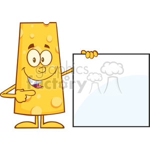 8513 Royalty Free RF Clipart Illustration Funny Cheese Cartoon Character Pointing To A Blank Sign Vector Illustration Isolated On White