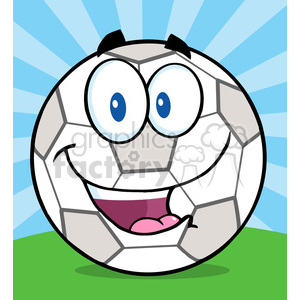 Royalty Free RF Clipart Illustration Happy Soccer Ball Cartoon Character On Grass