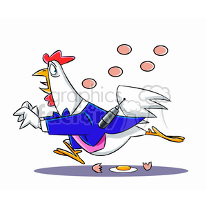 cartoon chicken running from eggs