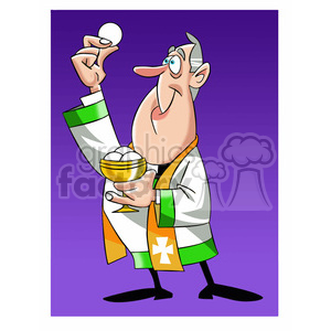   paul the cartoon priest character holding wafer 