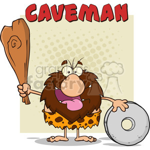 A cartoon caveman holding a wooden club and a stone wheel, with a comical expression and the title 'Caveman' above.