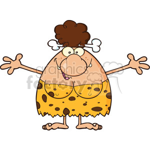 smiling brunette cave woman cartoon mascot character with open arms for a hug vector illustration