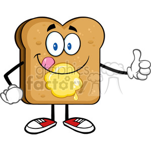 royalty free rf clipart illustration toast bread slice cartoon character licking his lips with giving a thumb up vector illustration isolated on white background