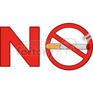 Clipart image of the word 'NO' with a red 'no smoking' sign incorporating a cigarette inside the 'O'.