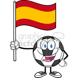 happy soccer ball cartoon mascot character holding a flag of spain vector illustration isolated on white background