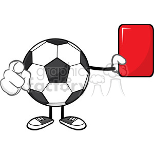soccer ball faceless cartoon mascot character referees pointing and showing red card vector illustration isolated on white background