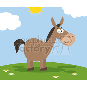 Happy Cartoon Donkey on a Sunny Hill