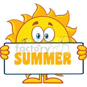 10114 cute sun cartoon mascot character holding a sign with text summer vector illustration isolated on white background