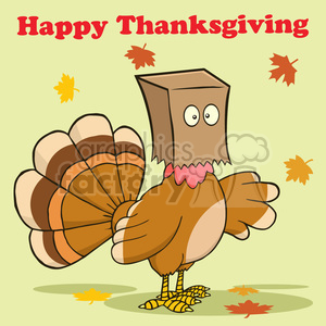 happy thanksgiving greeting with turkey bird hiding under a bag vector illustration with background and text