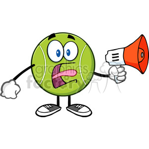 tennis ball cartoon mascot character an announcement into a megaphone vector illustration isolated on white