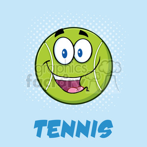 smiling tennis ball cartoon character vector illustration poster with text and background