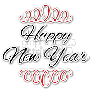 Clipart image featuring black and red decorative typography with the words 'Happy New Year.'