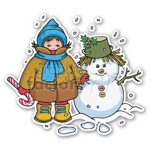 Festive Winter Child and Snowman