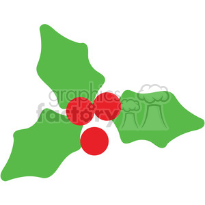 Flat design clipart of Christmas holly with green leaves and red berries.