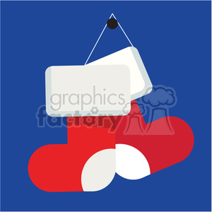 A flat design clipart image of red Christmas stockings with white cuffs on a blue background.