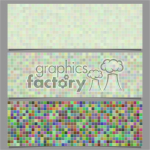 This clipart image features a composition of three horizontal rectangular segments, each filled with a pattern of small, colorful square pixels arranged in a grid. The top segment has a light pastel color scheme, the middle segment exhibits slightly more saturated colors, and the bottom segment displays a much more vibrant and varied color pattern.