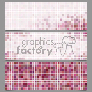 This clipart image features three horizontal banners composed of square mosaic patterns in various shades of pink and purple. Each banner has a distinct arrangement of the mosaic tiles, creating a gradient effect.