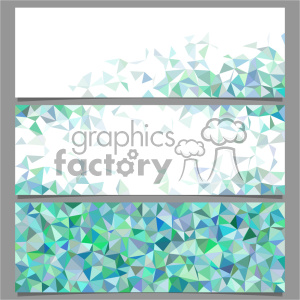 Abstract geometric background with green and blue triangular shapes arranged in a gradient pattern over three panels.