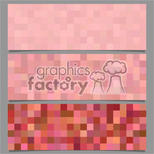 A clipart image featuring three horizontally-aligned rectangular banners, each with a different mosaic pattern of various shades of pink and red.