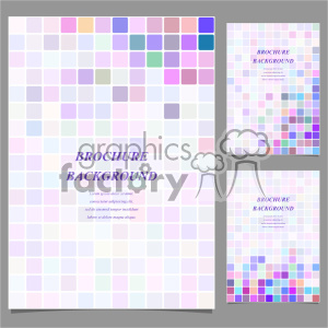This clipart image features a set of three brochure templates with a colorful mosaic pattern background. The mosaic is composed of small, multicolored squares, creating a vibrant and modern design. Each template includes a placeholder text area titled 'Brochure Background'.