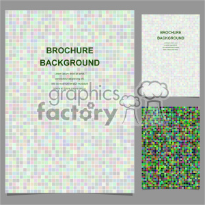 A set of brochure backgrounds with a pixelated mosaic design in pastel and dark colors.