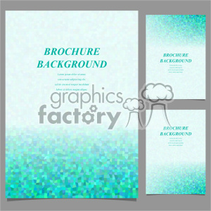 A set of brochure backgrounds with a gradient and mosaic pattern. The primary color scheme is green and blue, and there is placeholder text in the center.