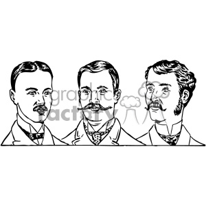 This clipart image features black and white illustrations of three men with different facial hair styles. The drawings are detailed and appear to be from a vintage or historical context.