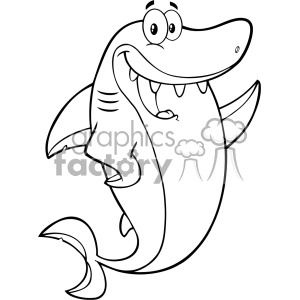   This clipart image features a comical and friendly-looking shark character. The shark is illustrated in a cartoonish style with exaggerated features, including a large smile with visible teeth, wide eyes, and a rounded body. The shark