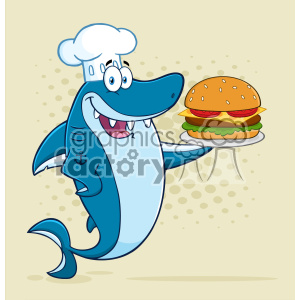   The image is a cartoon-style illustration of a friendly-looking shark character, dressed as a chef with a white chef