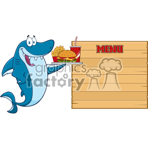 Cartoon Shark Mascot with Fast Food Menu Board