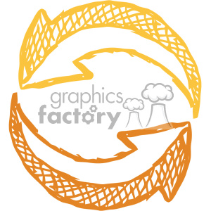 This clipart image features two hand-drawn arrows forming a circular shape. The arrows have a textured, lattice-like pattern and are colored in shades of yellow and orange.