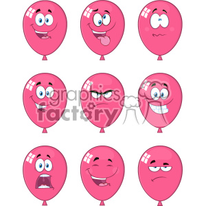   10772 Royalty Free RF Clipart Pink Balloons Cartoon Mascot Character Expressions Set Vector Illustration 