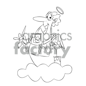 Black And White Cartoon Angel Painting The Clouds Clipart Royalty Free Clipart 404171