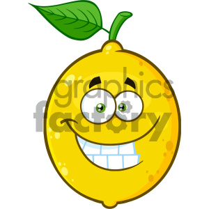 Royalty Free RF Clipart Illustration Funny Yellow Lemon Fruit Cartoon Emoji Face Character With Smiling Expression Vector Illustration Isolated On White Background