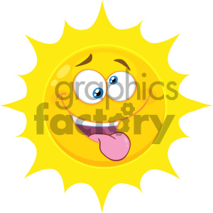   Royalty Free RF Clipart Illustration Mad Yellow Sun Cartoon Emoji Face Character With Crazy Expression And Protruding Tongue Vector Illustration Isolated On White Background 