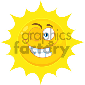 Royalty Free RF Clipart Illustration Smiling Yellow Sun Cartoon Emoji Face Character With Wink Expression Vector Illustration Isolated On White Background