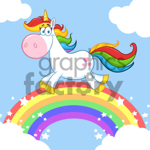 Cartoon Unicorn on Rainbow - Fantasy