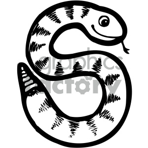 A black and white clipart image of a snake shaped like the letter 'S'.