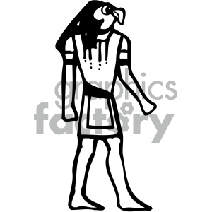 Clipart image of an ancient Egyptian deity with a bird head drawn in a line-art style.